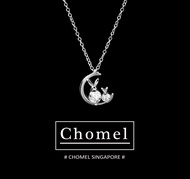 Chomel Pure Silver Necklace Trendy Original Design Moon Diamond Rabbit Lockbone Chain Womens Fashion