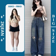 Women's wide-leg ripped jeans Bigsize 55kg-90kg, high quality VNXK product, ripped style MS240 2KJea