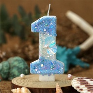 Gradient Blue Shell Pearl Creative Number Candle Birthday Candle Cake Decoration Decoration Party Su