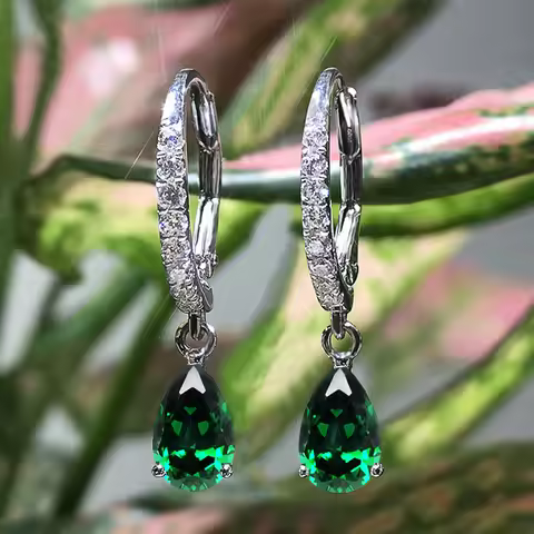 Valuable Lab Emerald Diamond Dangle Earring Jewelry 925 Sterling silver Party Wedding Drop Earrings