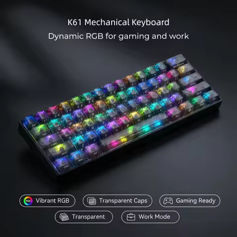 61-Key RGB Mechanical Keyboard Wired K61 Mini Keyboard 60% Portable Red/Blue/Brown Switches, Ideal f