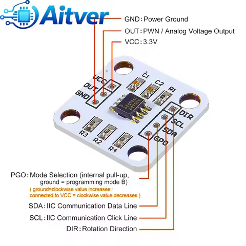 AS5600 Magnetic Encoder 12-bit 3.3V High Precision Angle Measurement Sensor Module for Arduino Magne