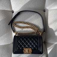 Chanel Boy20黑金牛皮晶片