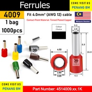 [1000pcs 1bag] E4009 Ferrules Ferrule Terminal Bootlace 0308 0508 7508 1008 1508 2508 4009 6012 10-1
