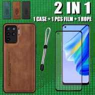 2 IN 1 Leather Casing For OPPO A94 4G F19 Pro Case with Ceramic Screen Protector and Mobile phone la