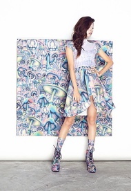 插畫圖案短袖高領前短後長款連身短裙