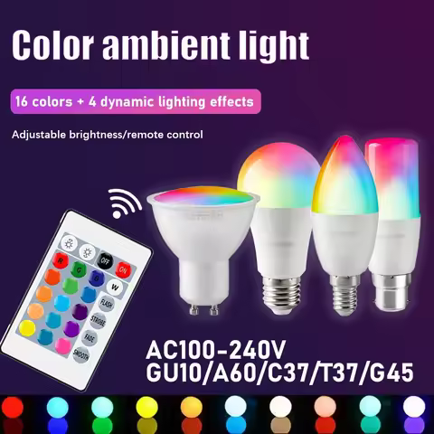 Smart RGBW Infrared Remote Control LED Bulb GU10 A60 C37 G45 6W 10W Dimmable Color Light for Family 