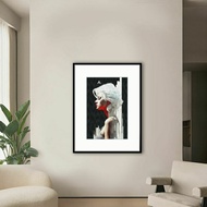 Block Poster + Aesthetic Frame White Hair Printed Painting 70x50cm