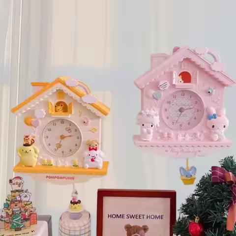 Lovely My Melody Pink Bedroom Decoration Wall Clock Gemini Cinnamoroll Pendulum Clock Girl Heart Roo