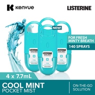 [Bundle of 4] Listerine PocketMist Cool Mint 7.7ml, Kills 99.9% Bad-Breath Germs For On-The-Go Fresh