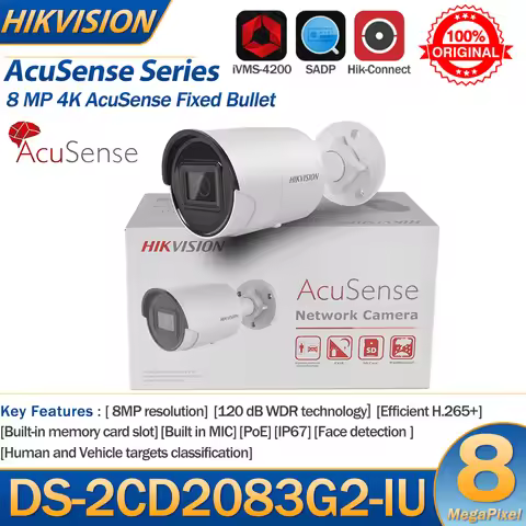 Hikvision IP Camera 8MP DS-2CD2083G2-IU 4K Acusense IR POE Bullet Human Vehicle Classification Built
