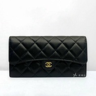 S5422-Chanel 黑荔枝牛皮金扣下蓋長夾AP0241