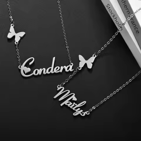 Personalized Custom Name Butterfly Pendant Stainless Steel Necklace for Woman Fashion Gold Jewelry N
