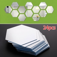 [ROYALLADY037] useful 24pcs Hexagon Mirror Sticker Self-adhesive Mosaic Tiles PS Bathroom Decorate