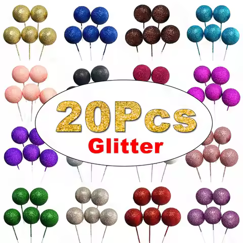 20Pcs Glitters Cake Balls Differet Size 2-4cm Shimmer Foam Balls Cake Toppers for Birthday Wedding C
