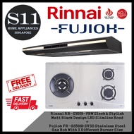 Rinnai RH-S3059-PBW Sleek &amp; Stylish  Matt Black Design LED Slimline Hood + Fujioh FH-GS5030 SVSS Stainless Steel Gas Hob With 3 Different Burner Size BUNDLE DEAL - FREE DELIVERY