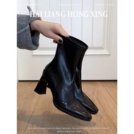 Heel Boots Year Short Boots Women Thick Heel Martin Boots Short Boots Women Retro Martin Boots