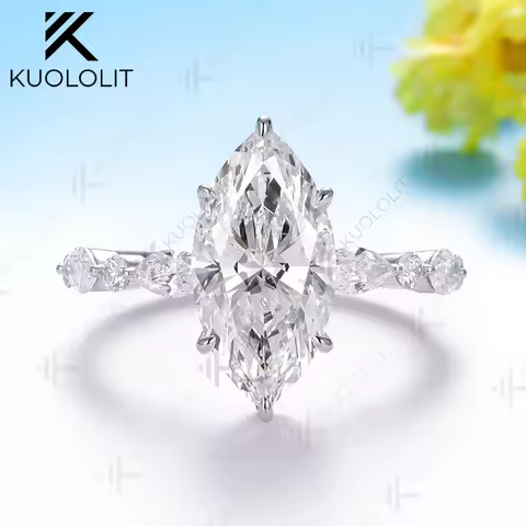Kuololit 3CT Marquise Moissanite Ring for Women Solid 14K 10K 585 White Gold Engagement Ring for Chr