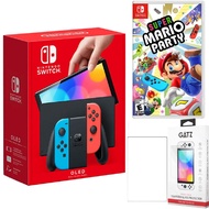 Nintendo Switch Oled (Neon) + Mario Party + Screen Protector