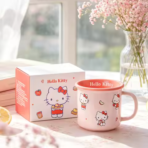 380ml Kawaii Sanrio Ceramic Hello Kitty My Melody Cinnamoroll Kuromi Box Set Mug Cartoon Cute Breakf