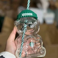 Starbucks | แก้วใส Starbucks Bearista Bear Tumbler 591 มล. ฝาสีเขียว พร้อมหลอด แก้วกาแฟเย็นสำหรับใช้