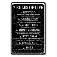 Mens Motivational Metal Sign – "7 Rules of Life" Inspirational Wall Art for Classroom or Office Deco
