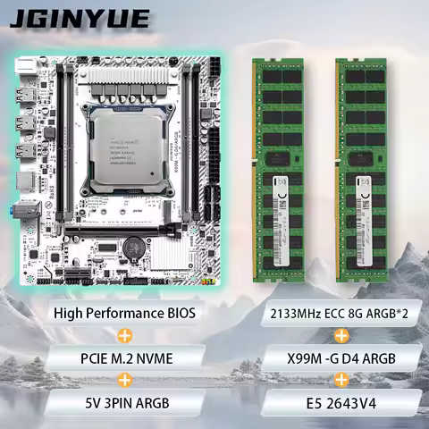 JGINYUE X99M-G Motherboard M-ATX combo E5 2643 V4 8GB*2 2133MHz DDR4 ECC RGB RAM kit bundle DIY Fun 