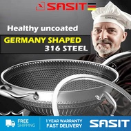 SASIT German 316 Stainless Steel Wok Non-Stick Pan Household Seven-Layer Cooking Uncoated