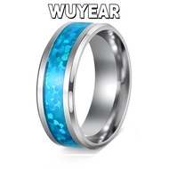 IWUYEAR 2PCS Blue Opal Inlay Ring, Blue Opal Inlay Stainless Steel Stainless Steel Wedding Ring, Fas