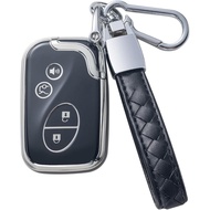 Compatible with Lexus Key Fob Cover with Leather Lanyard, Car Key Case Shell for Lexus GX460 RX350 E