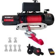 10000lbs Electric Vehicle Winch, Waterproof IP67 85ft Red Synthetic Rope Truck Winch with Wireless H