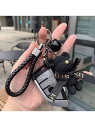1入組可愛小熊造型鑰匙扣，樹脂和毛線兔設計鑰匙圈，適用於汽車鑰匙，背包裝飾，情侶禮物
