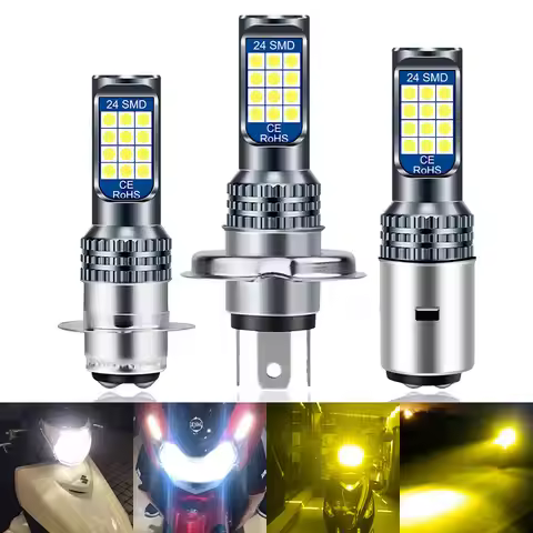 1pcs BA20D H6M P15D H4 LED bulb Moto headlight 3030 24SMD Headlamps Fog lamp white yellow Hi low bea