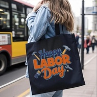 Canvas Shoulder Bag 1 Piece Happy Labor Day Tool Design Canvas Tote Bag - Durable Black, with Colorf