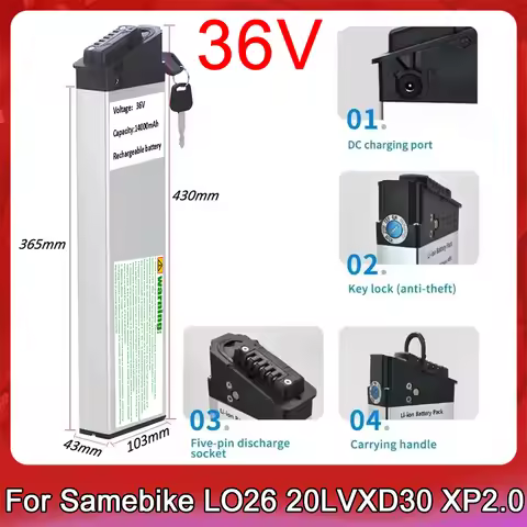 Replacement Battery DCH-006 36V 17Ah 14Ah 20Ah for ADO A20 Fiido M1 36V MATE City Bike 250W-500W Fol