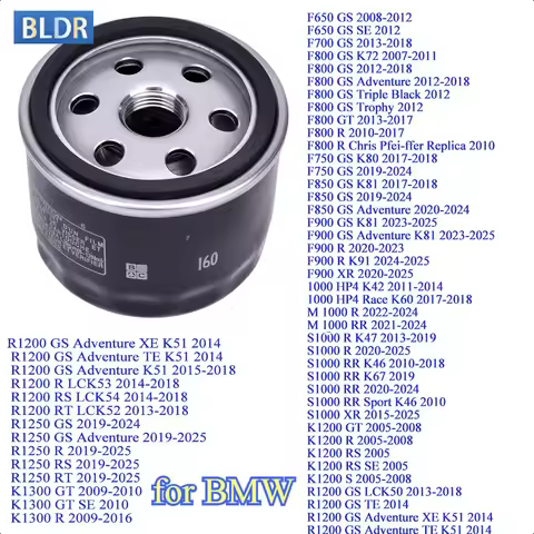 Oil Filter 160 for BMW F700 F800 GS F800 GT F750 F850 GS 2017-24 M1000RR 2021-24 S1000 R R1250 GS/R/