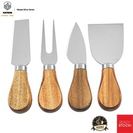 [SG SELLER][LOCAL STOCK]Cheese knife 4-piece set of stainless steel butter knife, oak handle, cheese knife and fork