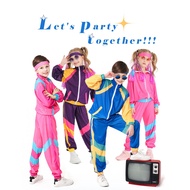 READY STOCK Cosplay Kids Hippie Retro costume Era 70s 80s Disco Costume Party Tracksuit Oldies Outfi
