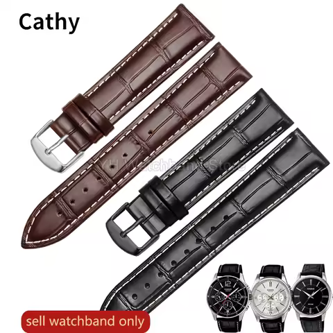 20mm Genuine Leather Watch Strap for Casio MTP-1303 1375 LTP-V007L-7E1, Men's Cowhide Waterproof Wat