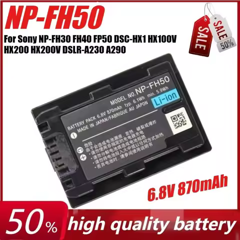 6.8V 870mAh NP-FH50 NPFH50 Camera Battery for Sony NP-FH30 FH40 FP50 DSC-HX1 HX100V HX200 HX200V DSL