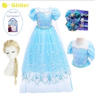 Dress for Kids Girl Princess Dresses Frozen 2 Anna Elsa Cosplay Costume Baby Clothes Long Cloak Wig Stickers Hair Clip Birthday Party OOTD Costumes