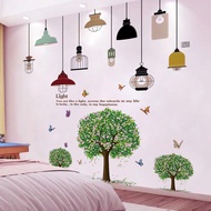 Wall Decal with String Lights + 3 Green Trees (1m7*1m5)