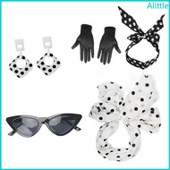 Alia 1950s Outfits 50s Costumes Accessories Set Halloween Cosplay Costume with Scarf Cats Eye Glasse