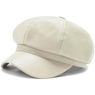 Women Fiddler Cap Newsboy Hat PU Leather Visor Beret Cap