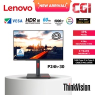 Lenovo 23.8" Thinkvision P24H-30 IPS QHD HDR10 60Hz 4ms USB-C NearEdgeless Ergonomic Monitor - 63B3G