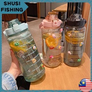 FREE 3D Sticker 2000ml Water Bottle Tumbler With Straw Scale Big Bottle 2 Litre Gym Bottle Water Bottle Sport BPA 水瓶