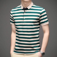 Summer Striped Polo Shirt Loose Thin Short-sleeved T-shirt Fashion Business Polo Shirt Men Lapel T-shirt