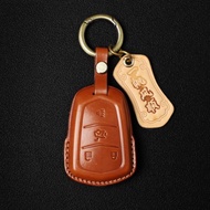植鞣牛皮汽車鑰匙套 手縫真皮凱迪拉克鑰匙套 棕色