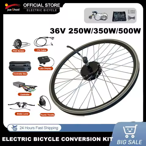 36V 250W-500W E-Bike Conversion Kit V/Disc Brake Front/Rear Brushless Motor Wheel Kit Max Speed 60KM