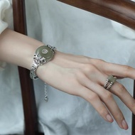 8.5925 Silver New Chinese Retro Safe Buckle Fu Character Bracelet Ring Niche Design Ethnic Style Peo